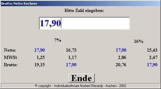 Der Brutto-/Nettorechner